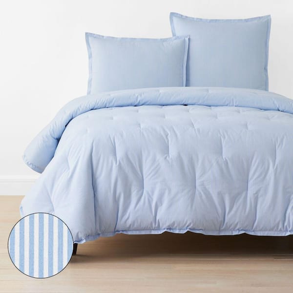 Company Cotton Sunshine & Blooms Blue Pinstripe King/California King Cotton Percale Comforter