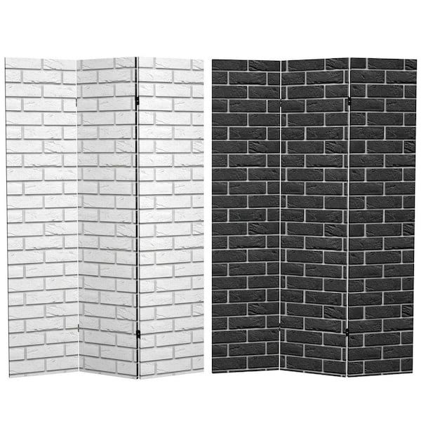 Black and White Brick 6 ft. Printed 3-Panel Room Divider