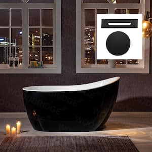Camden 54 in. Acrylic FlatBottom Single Slipper Bathtub with Matte Black Overflow and Drain Included in Black