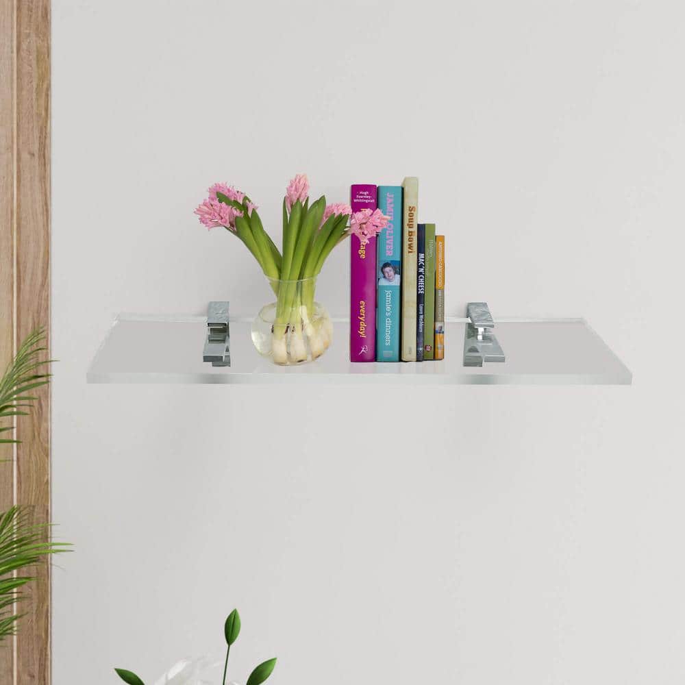 Clear Acrylic Floating Wall Shelves with Chrome Brackets, 11.5" x 6"