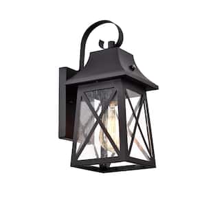 1-Light Black Hardwired Outdoor Wall Lantern Sconce Porch Light with Clear Seedy Glass
