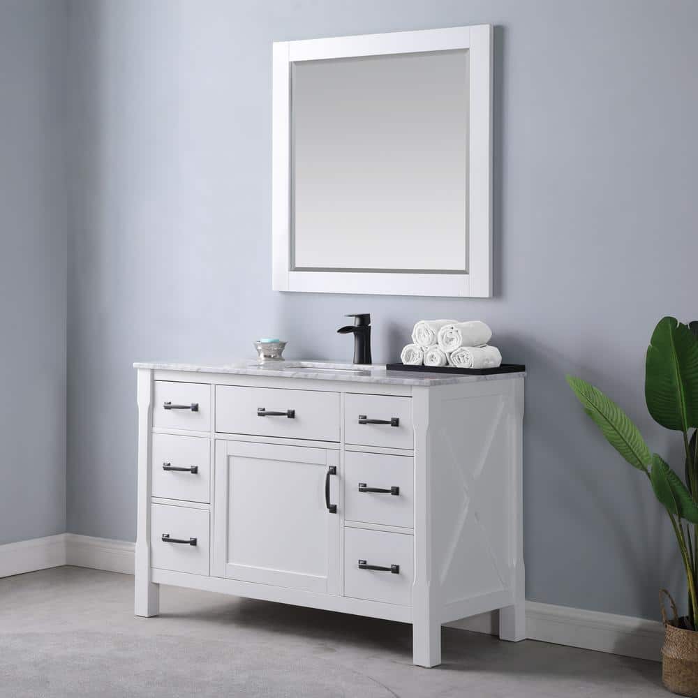 Maribella 48" White Marble Countertop Single Vanity with Mirror