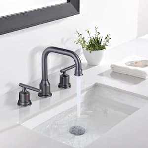 8 in. Widespread Double Handle Bathroom Faucet with Drain Kit in Black Stainless