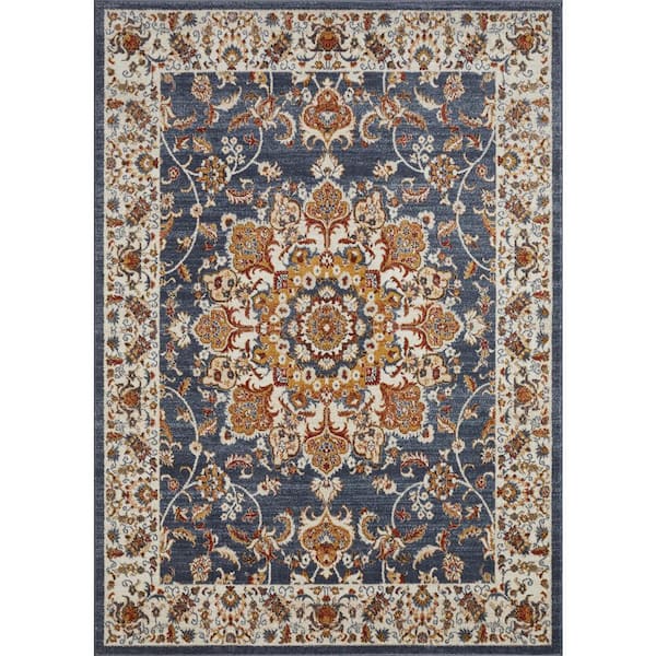 LOOMAKNOTI Alsbrooke Amrenta Blue 7 ft. 10 in. x 9 ft. 10 in. Oriental Polypropylene Area Rug