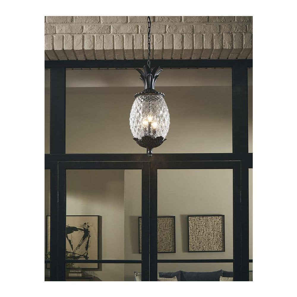 Lanai Matte Black Pineapple Glass Outdoor Hanging Lantern