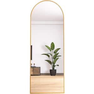 23.6 in. W x 65 in. H Arched Aluminum Framed Wall Bathroom Vanity Mirror in Golden with Stands