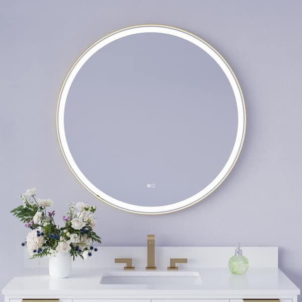 36 in. W x 36 in. H Round Aluminum Framed Dimmable LED Wall Bathroom Vanity Mirror in Brushed Gold