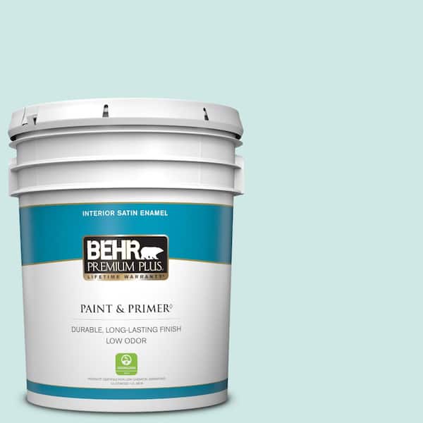 BEHR PREMIUM PLUS 5 gal. Home Decorators Collection #HDC-WR14-5 Icicle Mint Satin Enamel Low Odor Interior Paint & Primer