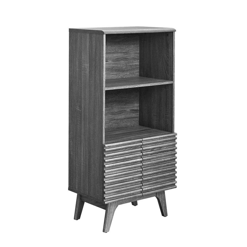 Charcoal Wood Mid-Century Modern Display Cabinet Bookshelf