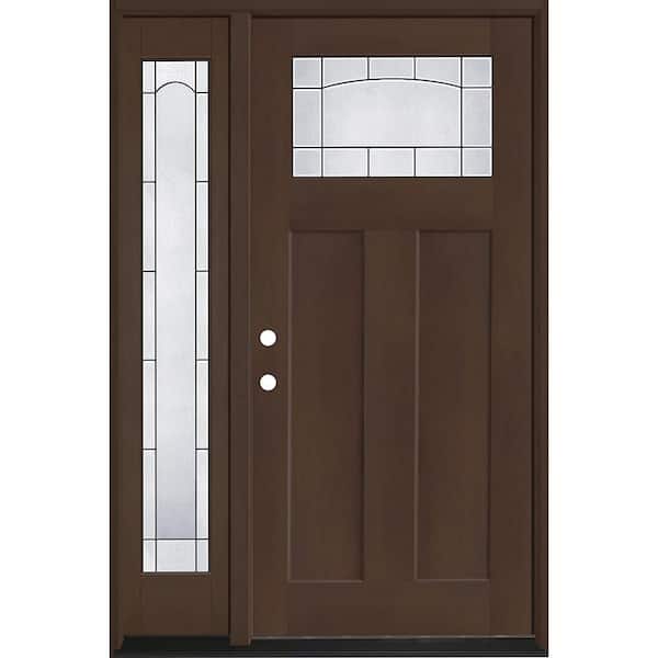 Regency 51 in. x 80 in. 1/4 TopL Empire Glass RHIS Hickory Mahogany Fiberglass Prehung Front Door w/12in-3/4SL 4-9/16