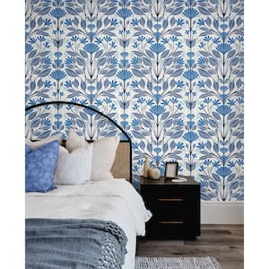 60.75 sq. ft. True Blue Carmela Folk Floral Nonwoven Paper Unpasted Wallpaper Roll