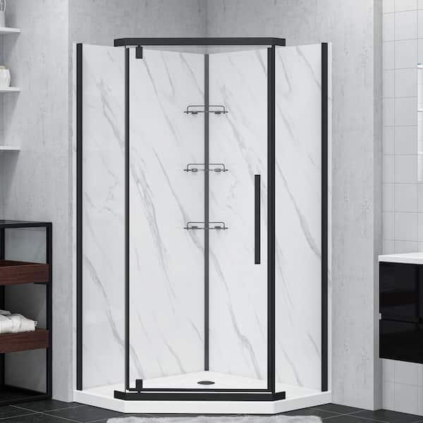38 in. L x 38 in. W x 79 in. H Neo Angle Corner Shower Stall/Kit in Black with Door, Base and Walls