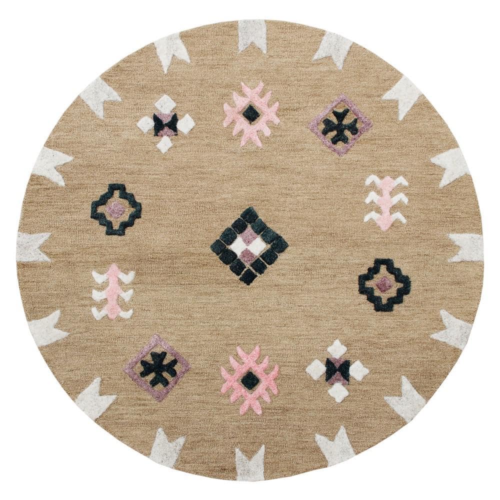 UPC 843948000011 product image for LR Home Hand Hooked Taupe/Black 5 ft. Round Southwest Rustic Wool Area Rug, Taup | upcitemdb.com