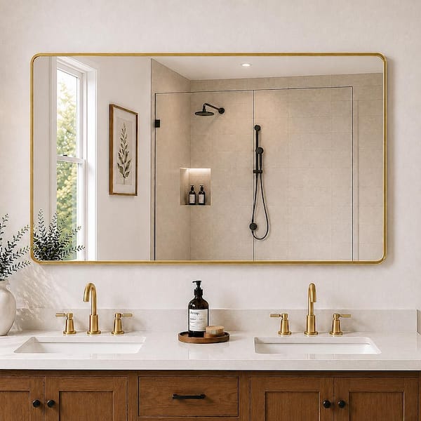 Cosy 60 in. W x 36 in. H Rectangular Framed Wall Bathroom Vanity Mirror in Brushed Gold