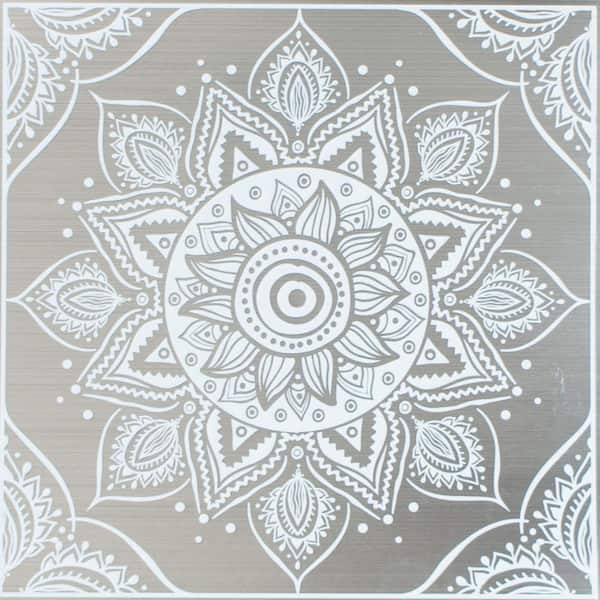 Main Street Main Street 8 in. x 8 in. White Mandala Peel and Stick Tiles, Backsplash, Metallic Décor (24-Pack)