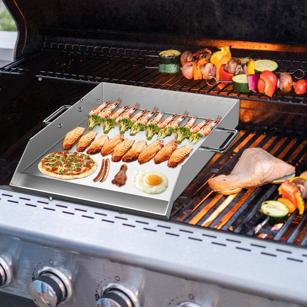 18" x 16" Silver Stainless Steel Flat Top Griddle with Handles
