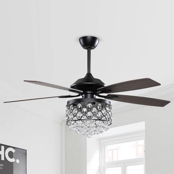 Flint Garden 52 in. Indoor Black 4-Light Crystal Ceiling Fan with Light Kit Remote Control Included