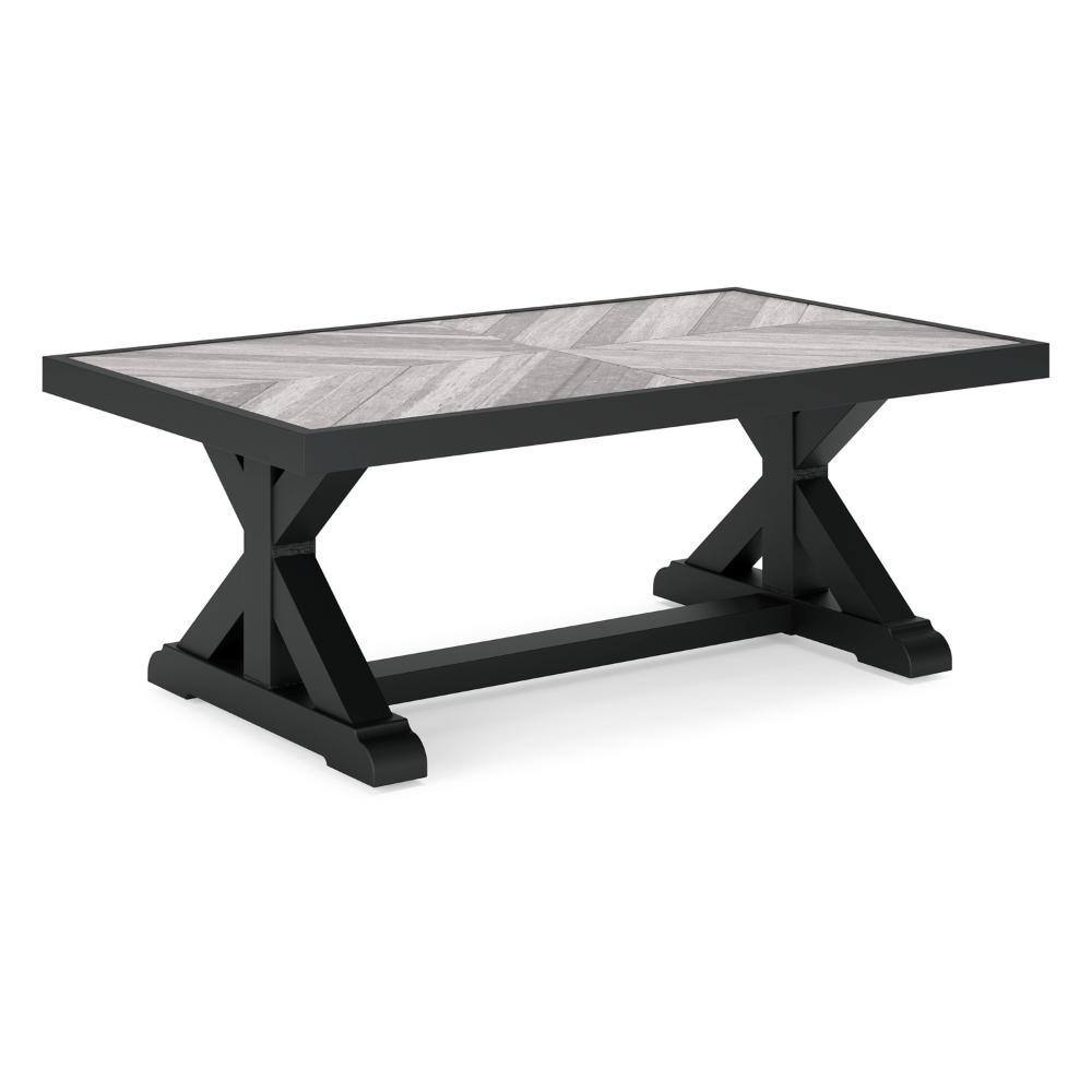 18.25 in. Black Rectangular Metal Outdoor Coffee Table
