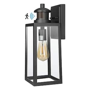 14.2 in. Black Motion Sensing Dusk to Dawn Outdoor Hardwired Wall Lantern Scone with No Bulbs Included