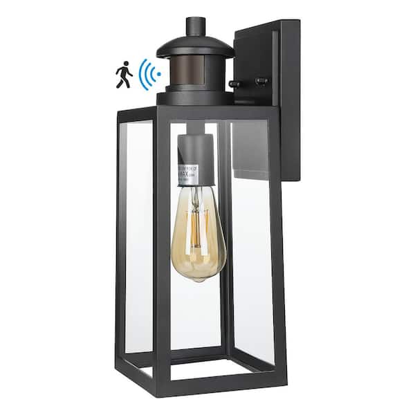 DEWENWILS 14.2 in. Black Motion Sensing Dusk to Dawn Outdoor Hardwired Wall Lantern Scone with No Bulbs Included