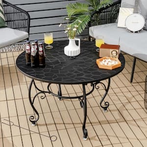 Round Metal 22.5 in. Outdoor Fire Pit Dining Table Charcoal Wood Burning W/Cooking BBQ Grate