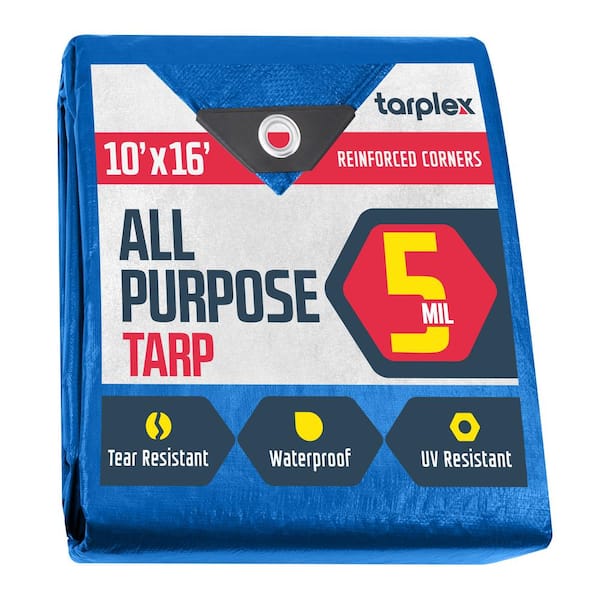 Unbranded Tarplex 10 ft. x 16 ft. Greater Blue All Purpose Tarp 5 Mil Poly, Waterproof UV Resistant for Patio Pool Cover Roof Tent