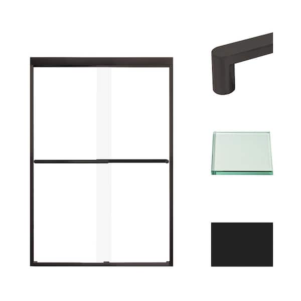 Transolid Frederick 47 in. W x 70 in. H Sliding Semi-Frameless Shower Door in Matte Black with Clear Glass