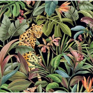 Ronald Redding 24 Karat Jungle Leopard Wallpaper - Black & Green