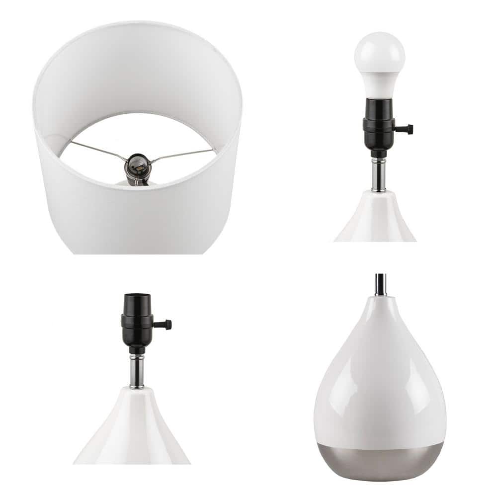 Liora 19" White and Silver Ceramic Table Lamp Set