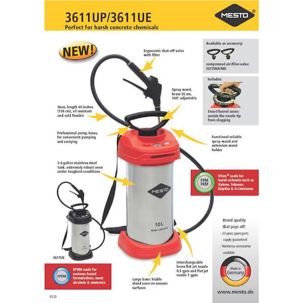 MESTO 3 Gal. Industrial EPDM Stainless Steel Compression Sprayer