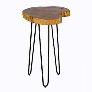 20 in. Brown and Black Hairpin Natural Live Edge Wood with Metal Round End Table