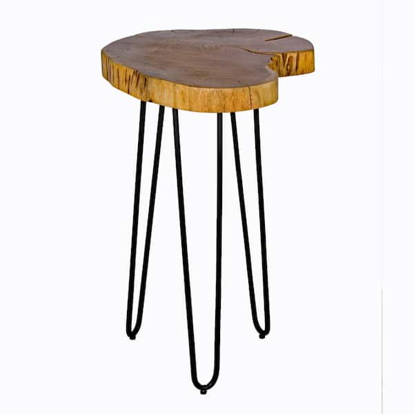 Alaterre Furniture 20 in. Brown and Black Hairpin Natural Live Edge Wood with Metal Round End Table