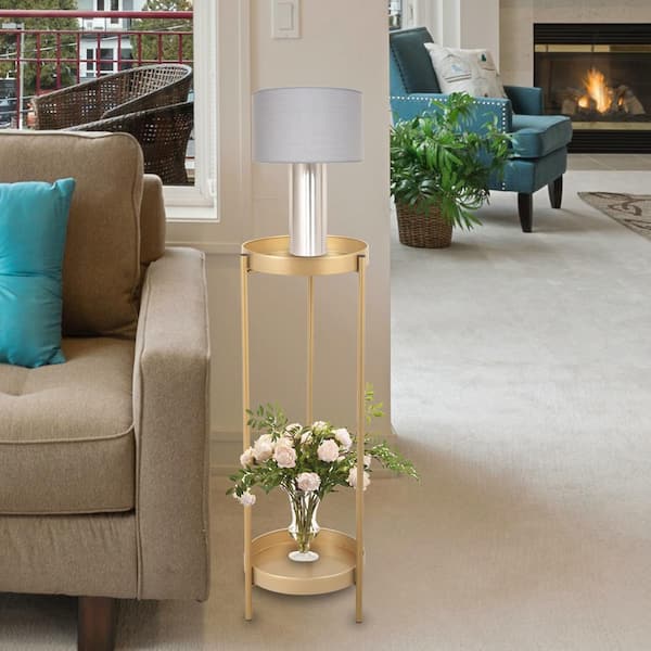 31.5 in. Gold Metal Plant Stand Plant Shelf Table Indoor/Outdoor (2-Tier)