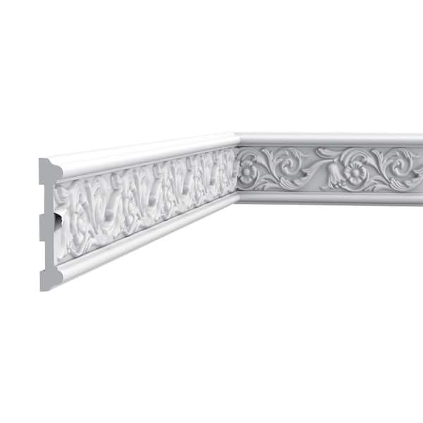 3/4 in. D x 4-3/8 in. W x 78- 3/4 in. W L Floral Primed White Polyurethane Panel Moulding (2-Pack)