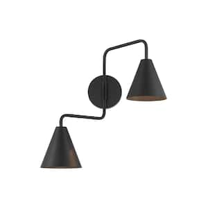 24 in. W x 16.5 in. H 2-Light Matte Black Modern Adjustable Wall Sconce