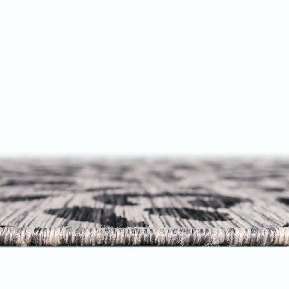 Light Gray and Black Abstract Animal Print Outdoor Runner Rug