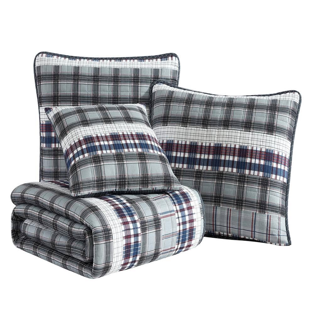 King Smoke Gray Cotton Reversible Quilt Set