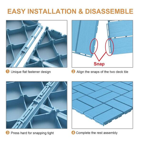 Afoxsos 12 ft. x 12 ft. Plastic Interlocking Deck Tiles Waterproof in Blue (9 Per Pack)