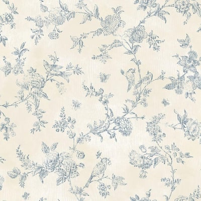 French Nightingale Blueberry Toile Blueberry Wallpaper Sample