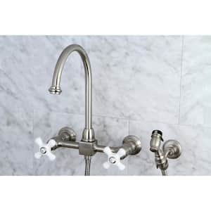 Restoration 2-Handle Wall-Mount Standard Kitchen Faucet with Side Sprayer in Brushed Nickel