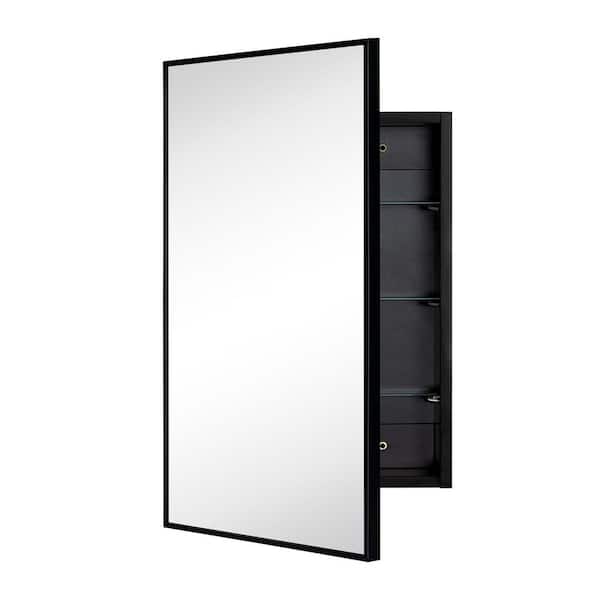 17.5 in. W x 29 in. H Rectangular Recessed or Surface Mount Square Cornered Framed Medicine Cabinet with Mirror in Black