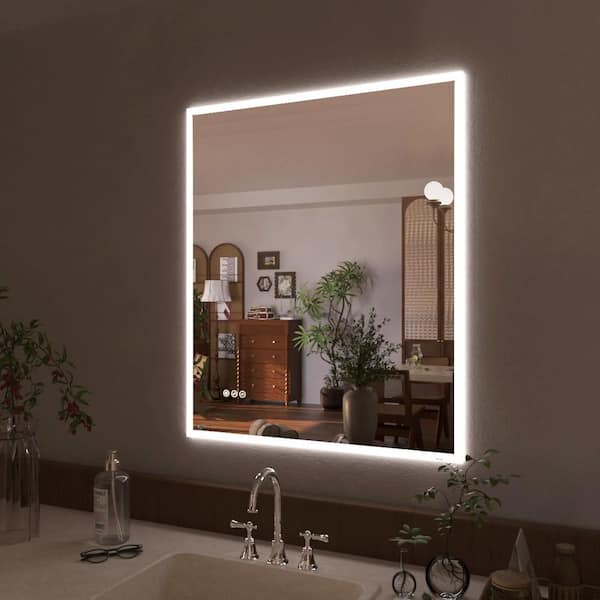 IA 30 in. W x 36 in. H Rectangular Frameless LED Wall Bathroom Vanity Mirror in Polished Crystal