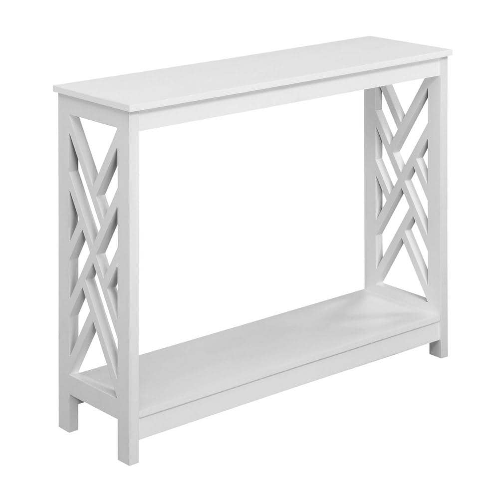 Sleek White Transitional Console Table with Storage Shelf