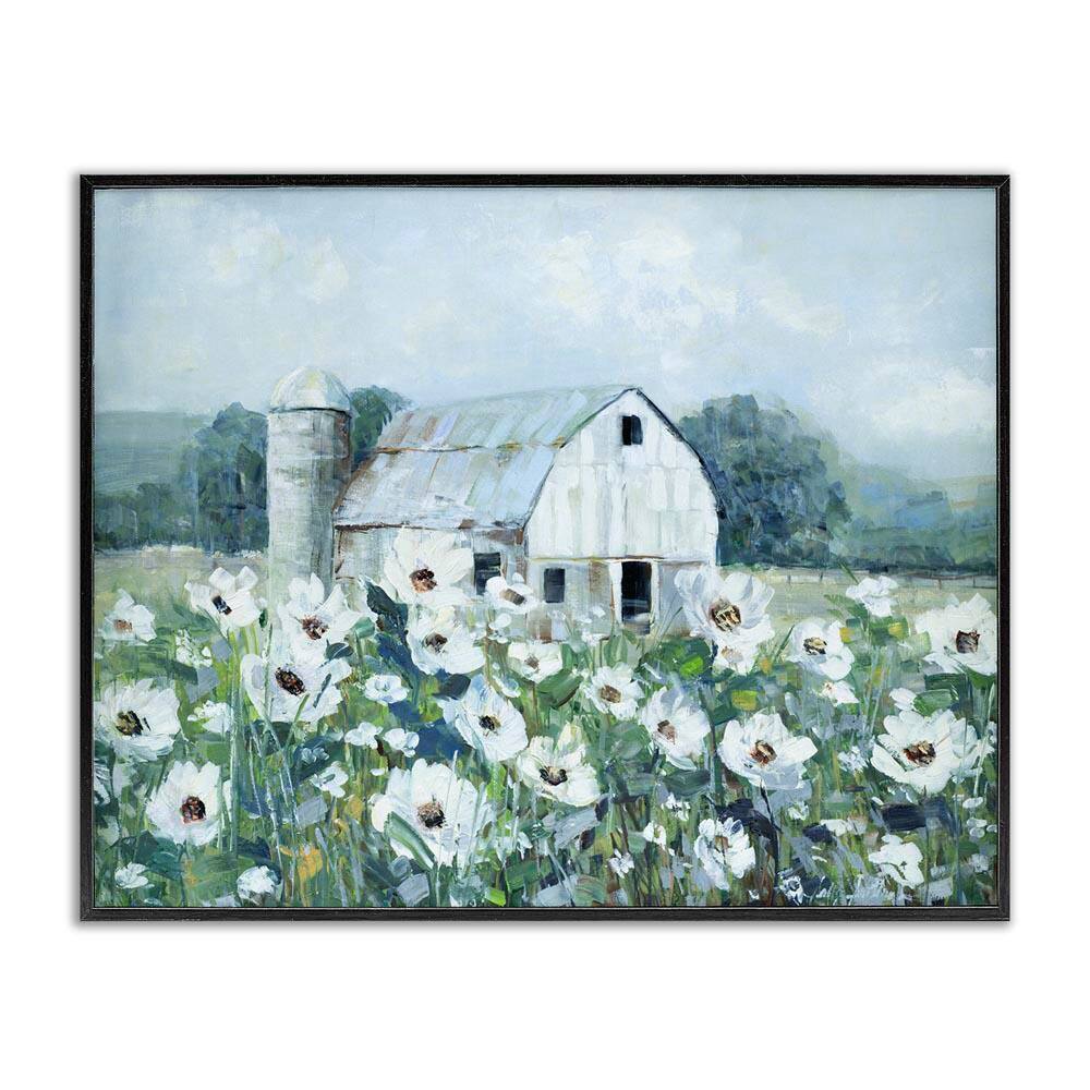 Rural Anemone Flower Meadow White Farmland Barn by Sally Swatland Black Framed Giclee Art Print Nature 30 in. x 24 in. price history on PriceWatchPro