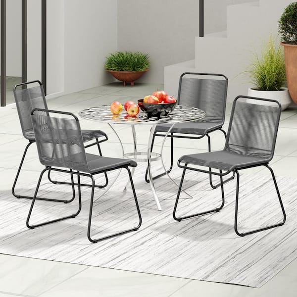 CORVUS Black Armless Metal Outdoor Dining Chair in Black - Set of 4 Chairs