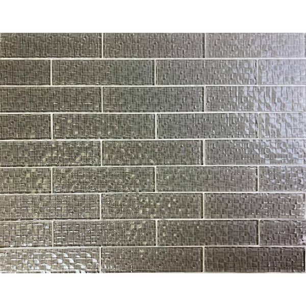 Coastal 2 in. x 8 in. Glossy Textured Pebble Gray Glass Subway Wall Tile (2 sq. ft./Case)