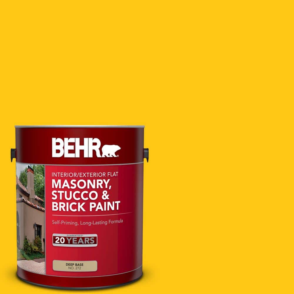 Behr 1 Gal P300 7 Unmellow Yellow Flat Interior Exterior Masonry Stucco And Brick Paint 271 The Home Depot