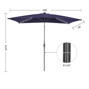10 ft. x 7 ft. Aluminum Rectangular Market Solar Lighted Patio Umbrella in Navy
