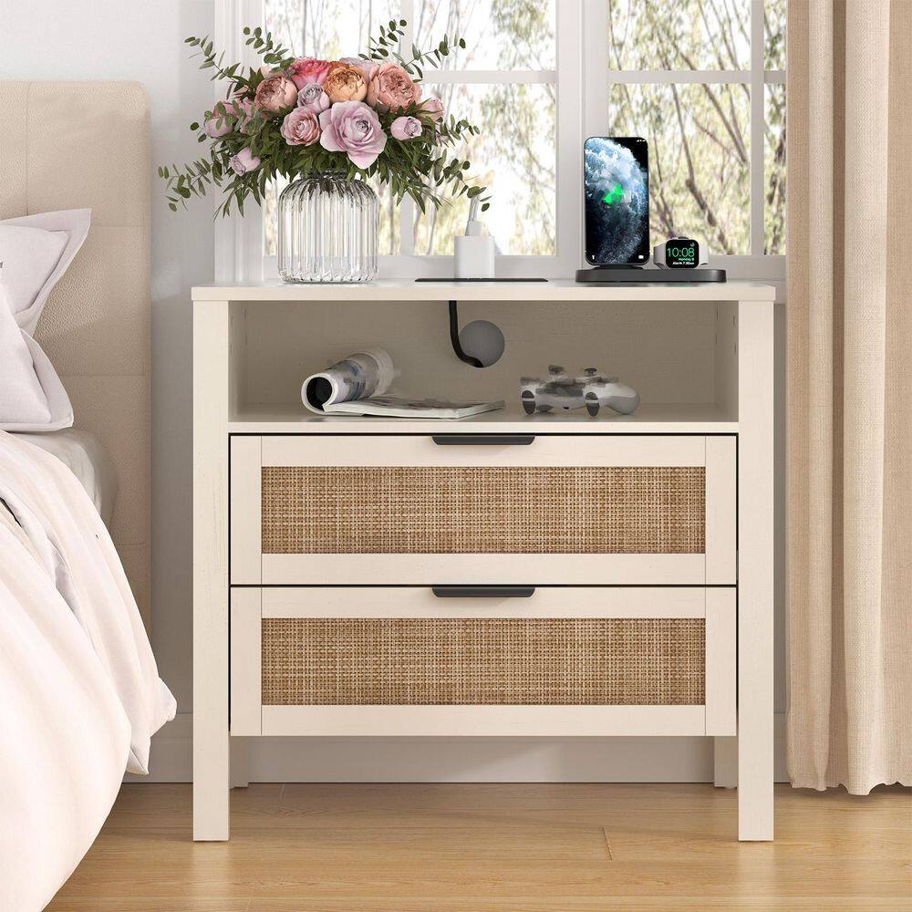 Boho White 2-Drawer 25 in. W Nightstand with Built-in Outlets price history on PriceWatchPro