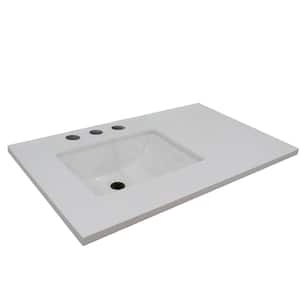 37 in. W x 22 in. D 2 in. H White Quartz Vanity Top with Left Side Rectangular Sink